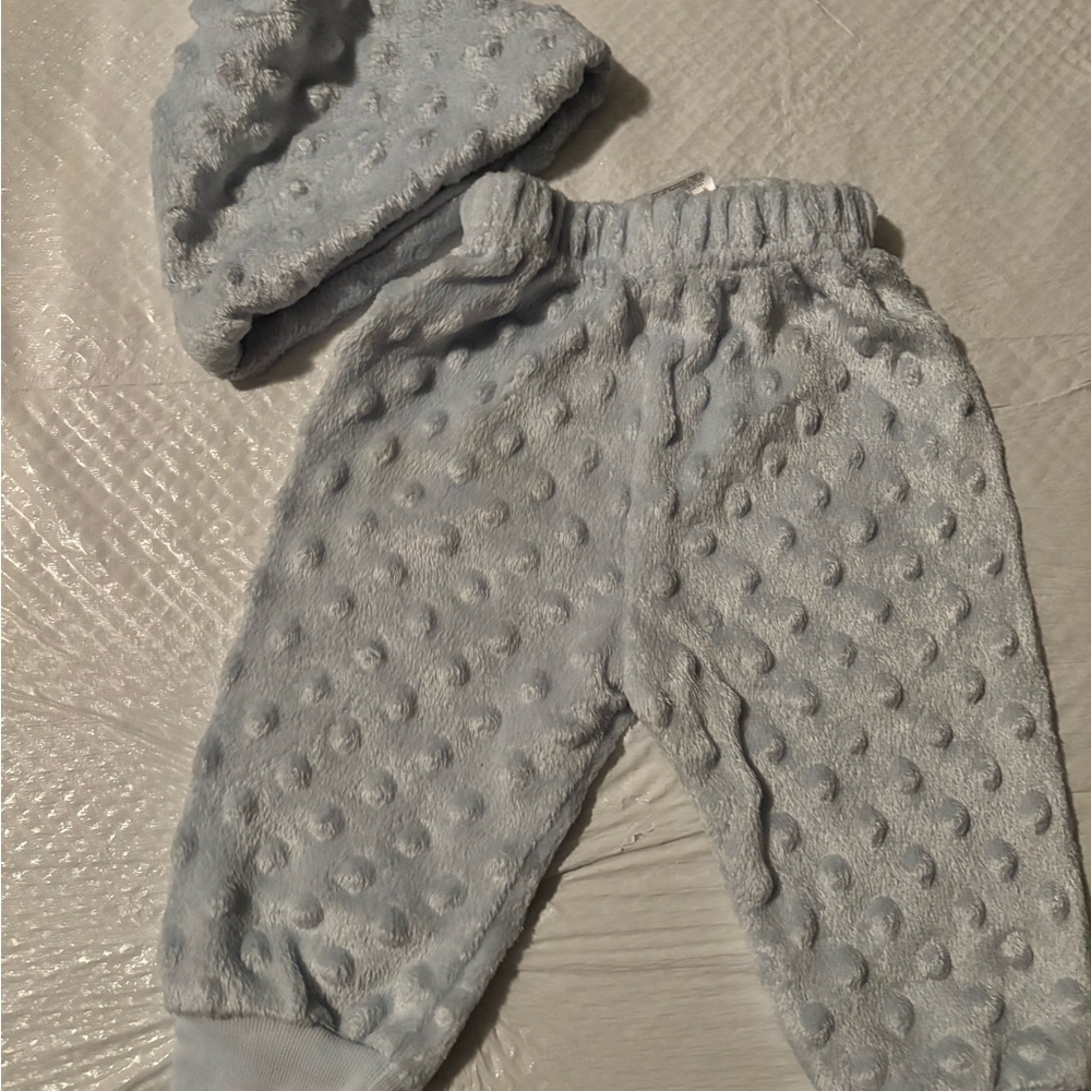 Soft Plush Kids Pants and Hat Set - Light Blue. 095